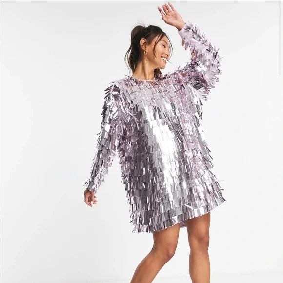 ASOS | Dresses | Asos Edition Mini Batwing Dress In Sequin Fringe In Lilac  | Poshmark